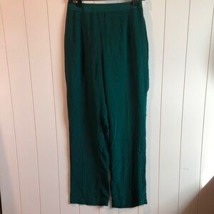 Chinyere womens 100% silk green wide leg pant side zip elastic back waist M